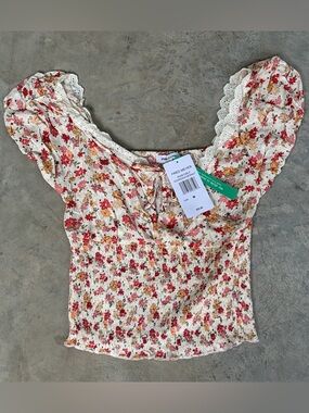 Stitch & Pine - Floral Smocked Puff Sleeve Crop Top - Size Medium - New w/ Tags